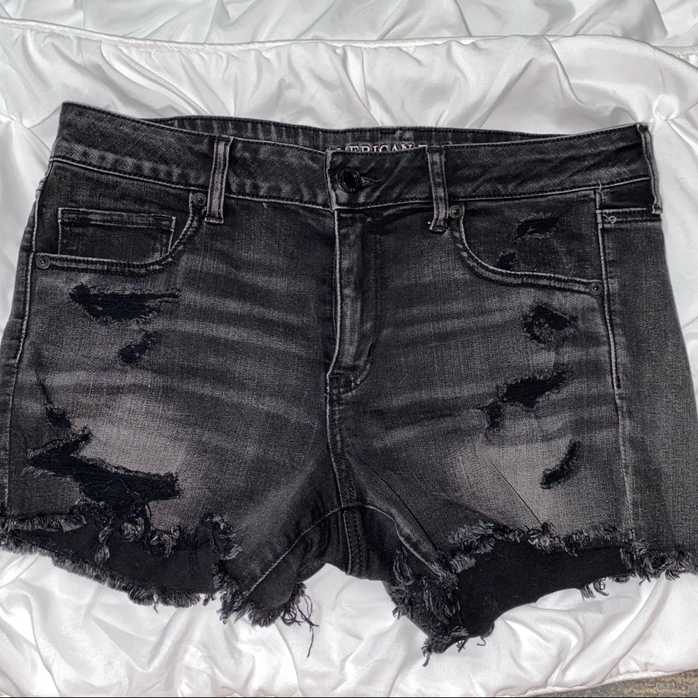 American Eagle Black/Grey Distressed Midi Short